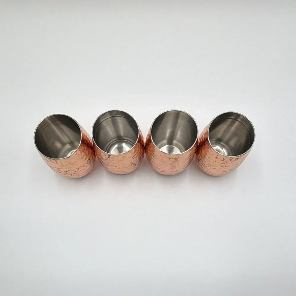 Hammered Copper Stainless Steel Lined Cocktail Tumblers Set of 4, Round